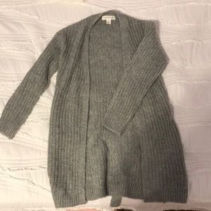 gray knit cardigan